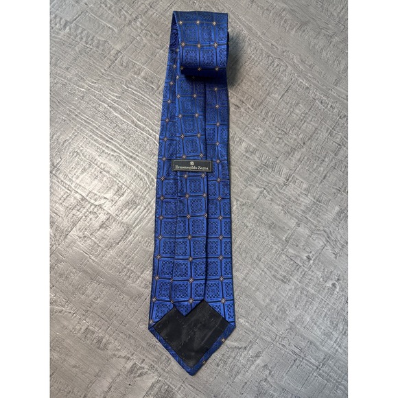 Ermenegildo Zegna Men's Silk Tie Blue Geometric Pattern Luxury Italian Necktie - Picture 1 of 1